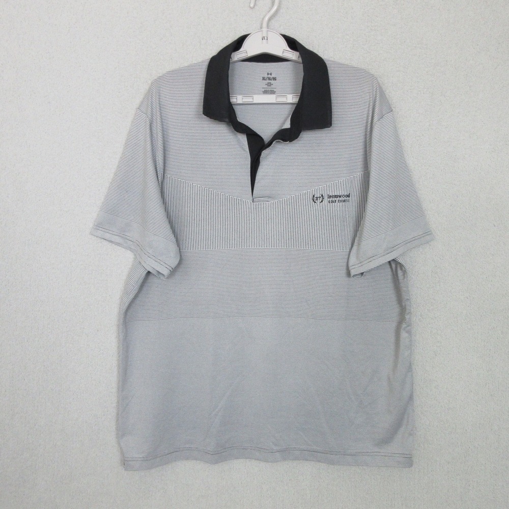 Under Armour Mens XL Grey Striped Ironwood Golf Course Polo Shirt UM0975